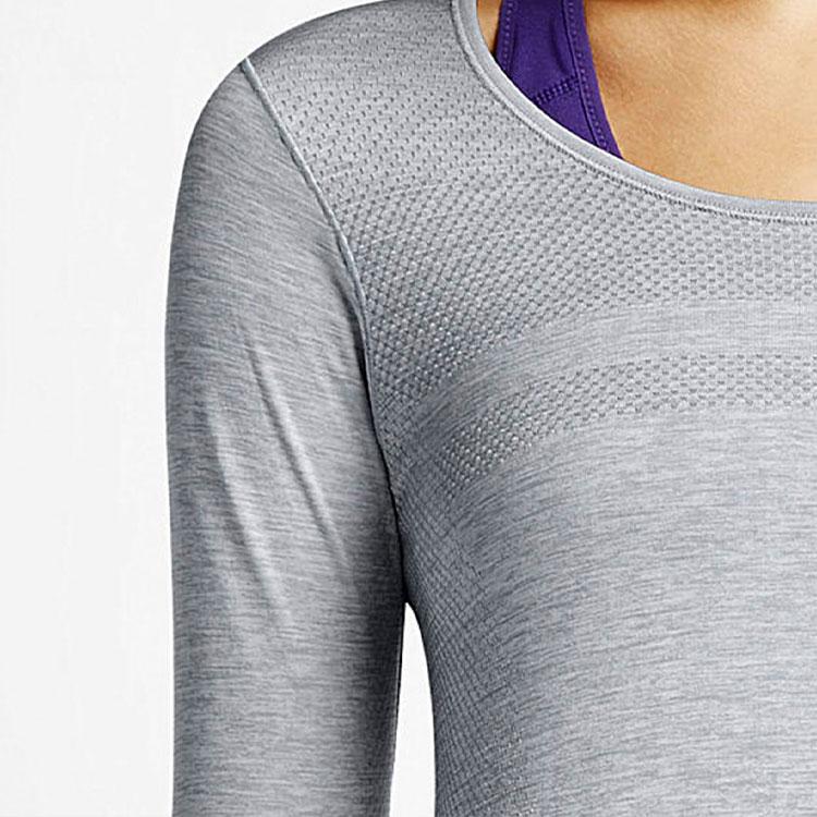 Nike Solid Color Crew Neck Long Sleeve Running Training T-Shirt Women Tops Gray 644684-012