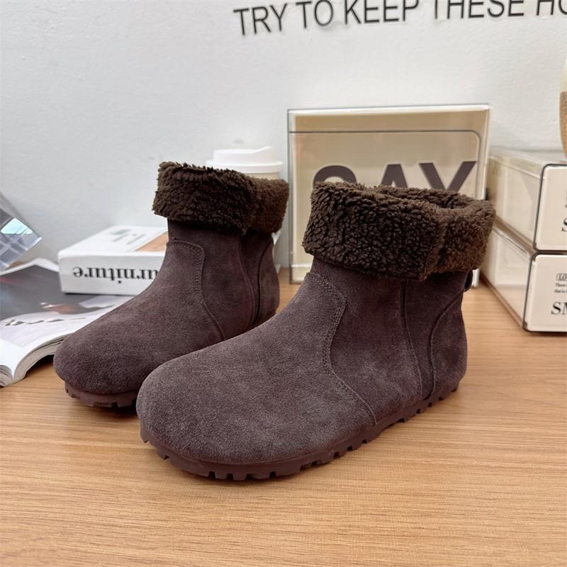 Модные шерстяные зимние сапоги AJGS для женщин 2024 года, новые кожаные зимние туфли на плоской подошве, теплые плюшевые хлопковые туфли, универсальные сапоги до середины икры