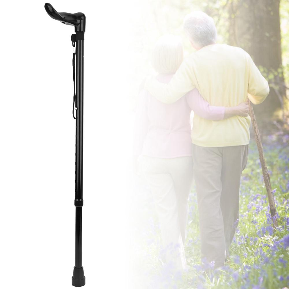 Aluminium Alloy Lightweight Telescopic Adjustable Elderly Walking Stick Anti Skid Simple Cane(Black