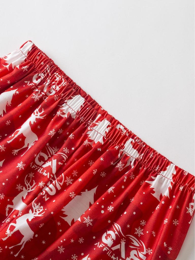 Европейский и американский рождественский принт Женский пижамный комплект - Топ с длинным рукавом и брюки, Хлопковая домашняя одежда для осени/зимы