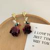 Elegant Wine Red Rose Seashell Earrings