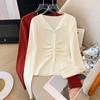 Autumn New Slim Fit Solid Knitted Cardigan Women's Tops Fashion Long Sleeve Casual Cardigans Sweater Elegant Pleated Vintage Ladies Knitwears 24936