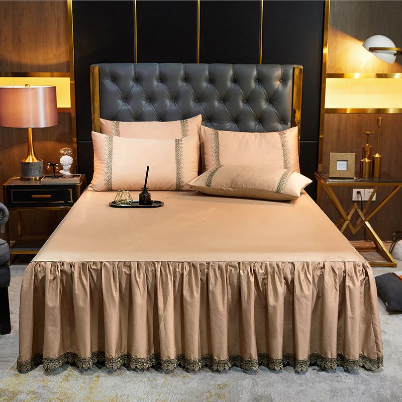 European-Style Satin 60S Long-Staple Cotton Lace Bed Skirt Three-Piece Cotton Non-Slip Bedspread Three-Piece Set 1.5 M1.8 M