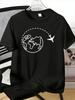 Male Bright Blue Crew Neck Tee World Map Airplane Route Print Soft Short Sleeve Backpacker Holiday Outdoor Summer Casual Shirts