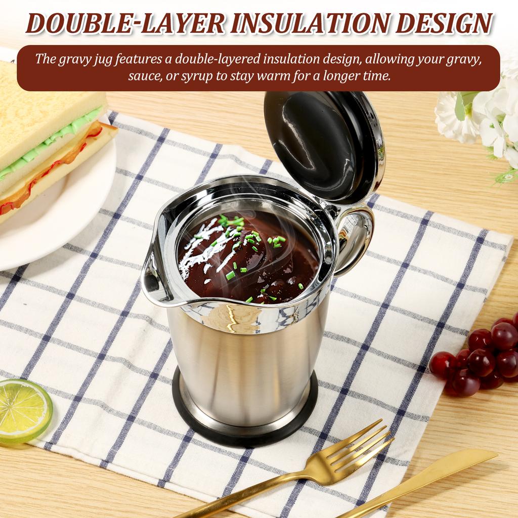 Соусник из нержавеющей стали 450/750 мл, кувшин для соуса с откидной крышкой для семейного ужина, Дня благодарения, Хэллоуина, Рождества