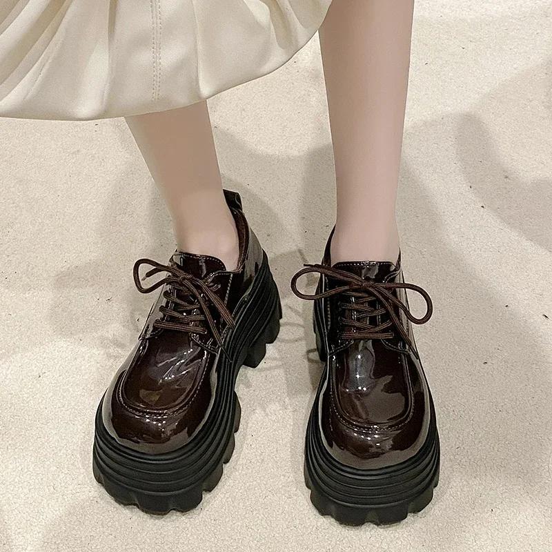Модные 9 см Новые Женские Зимние Теплые Кроссовки На шнуровке Высокая Платформа Кожаная Обувь Женская Готическая До щиколотки Рок Ботинки Толстая Подошва Меховая Обувь