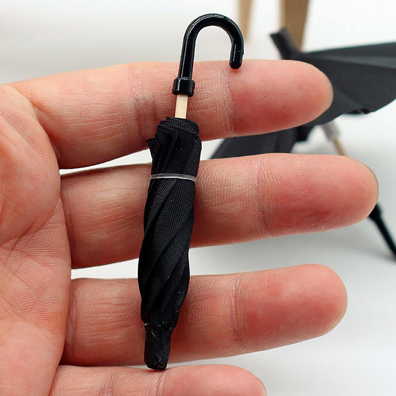 Dollhouse Simulation Mini Black Umbrella Can Open The Retro Miniature Scene Ornament Black Umbrella