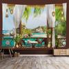 Window Sill Garden Beach View Large Tapestry Wall Hanging Bohemian Hippie Tapestry Room Aesthetic Living Room Home Decoration