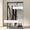Open Wardrobe on Wheels, Bedroom Wardrobe with Clothes Hanging Rail, 3 Storage Shelves, Mobile Garment Rack for Cloakroom, Hallway, Grey