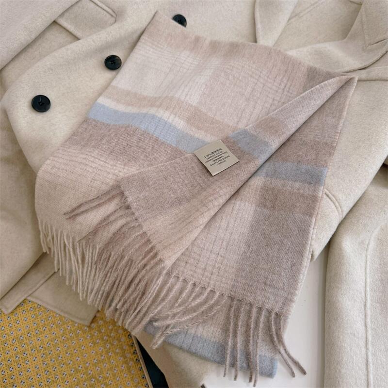 2024 Luxury Korean-Style Women's Wool Plaid Scarf - Warm, All-Season Shawl