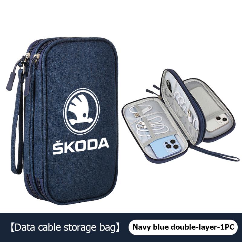 AAFO1 Oxford Cloth Car Styling Digital Data Line Box Travel Organizer Trunk Storage Bag For Skoda Fabia Kamiq Superb Scala Enyaq-iV