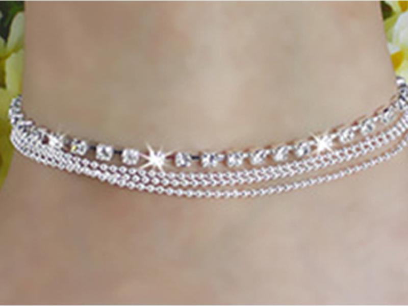 Trendy Summer Multi-Layer Metal & Bead Chain Anklet with Flash Diamonds