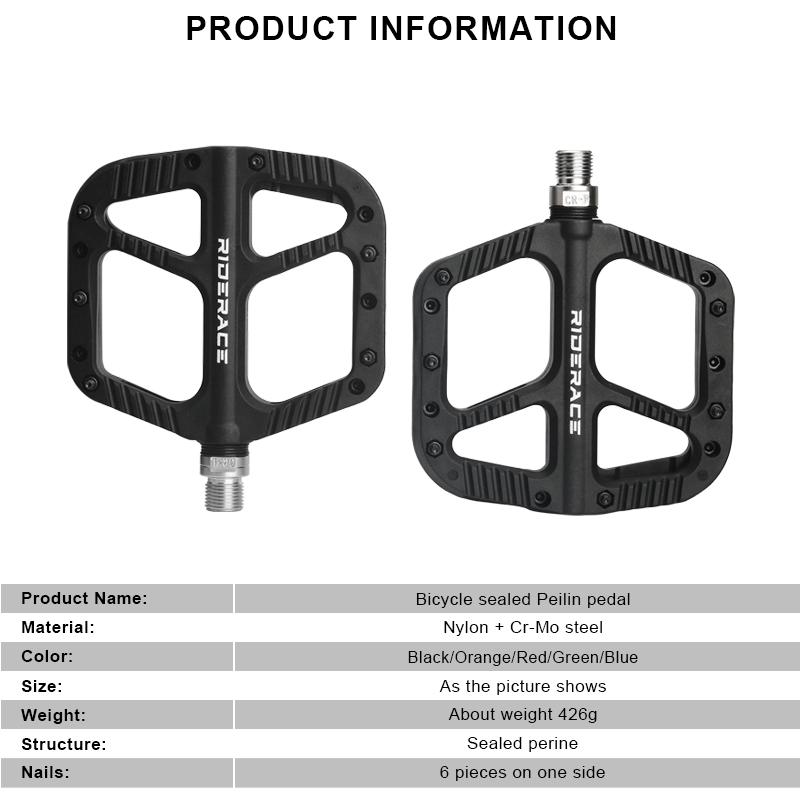 Bike Pedals Nylon Sealed Bearings Road BMX MTB Mountain Bicycle Wide Flat Platform Ultralight 9/16 Inch Non-Slip Cycling Parts