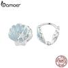 BAMOER 925 Sterling Silver Conch Stud Earrings Inlaid Green Zirconia Hypoallergenic Earrings for Women Ocean Series Jewelry