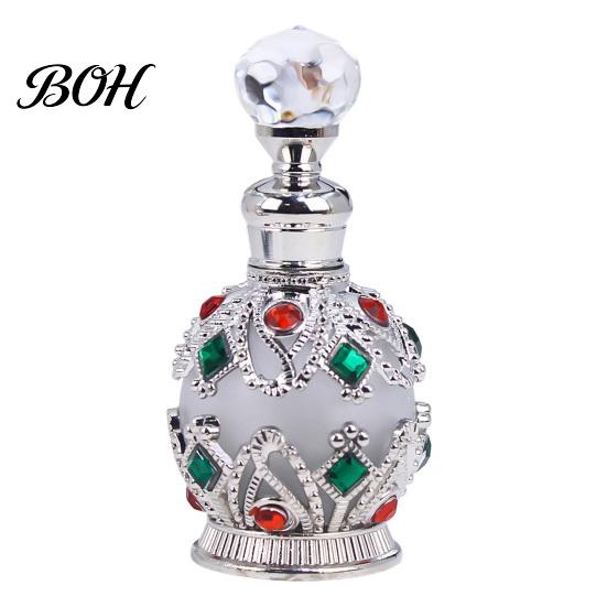 Refillable Scent Bottle 15ML Vintage Luxury Perfume Bottle, Essential Oil & Fragrance Glass Dubai Arabian Style Empty Container for Travel Portable