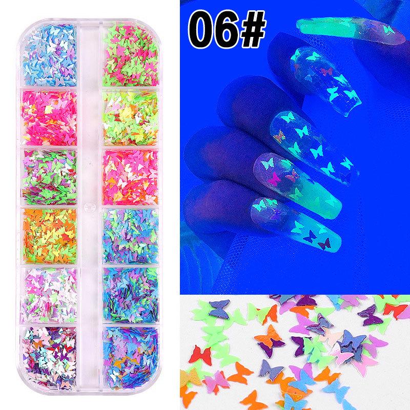 12-Color Mixed Nail Art Sequins, Laser Symphony Star Butterfly Fluorescent Diy Nail Art Decorative Sequins