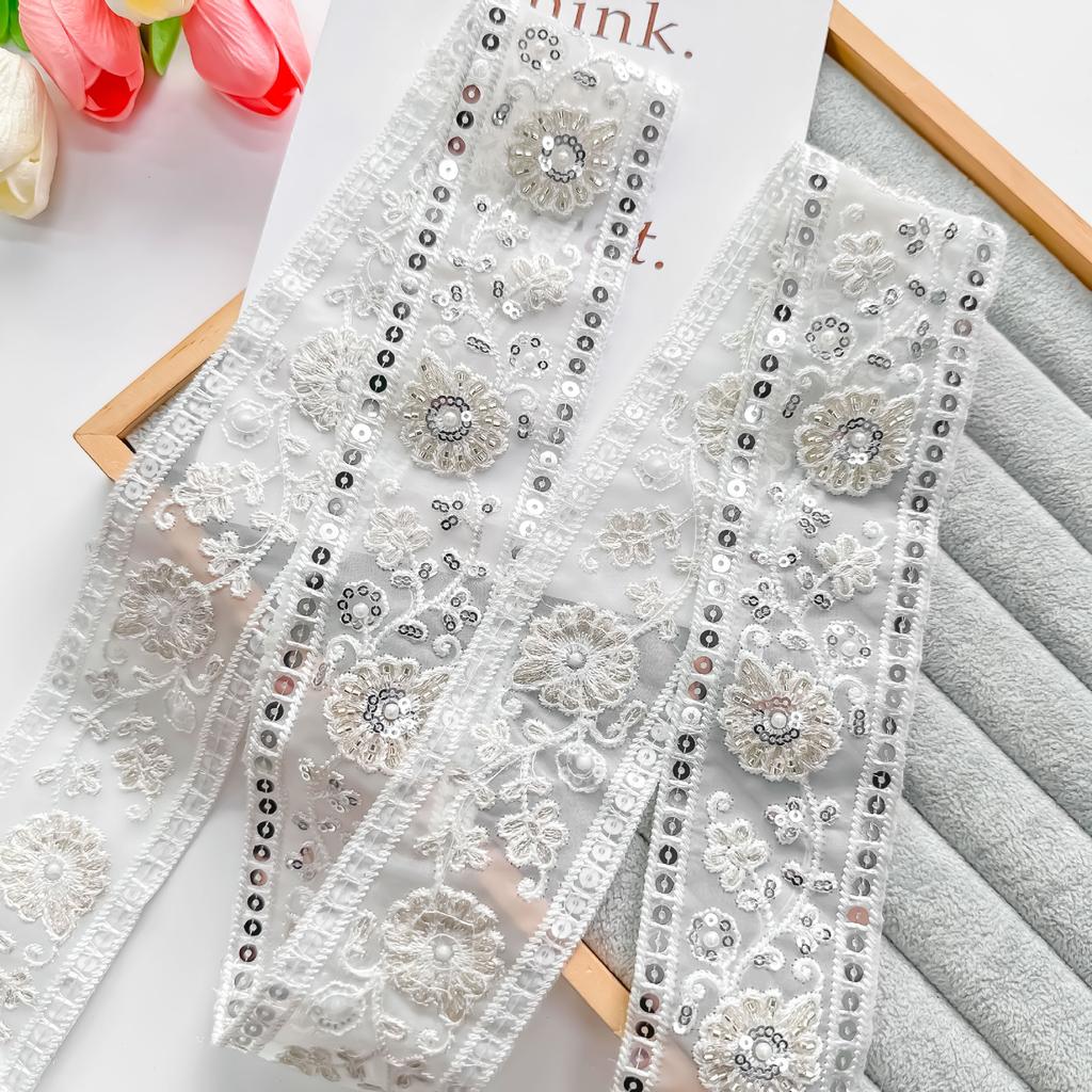 Эжен Ярн Однотонная Машинная Вышивка Бисером Штрих-код Оконные Аксессуары Аксессуары для Одежды Кружевные Аксессуары