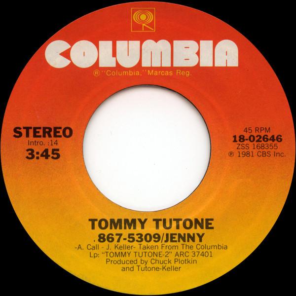 7-дюймовая пластинка TOMMY TUTONE 8675309 Jenny 1802646 Columbia 1981 США Рок Б/у