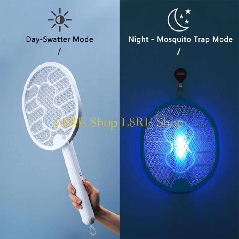 L8RE Hang-Electric Swatter Outdoor Zapper 180 Degree Foldable Racket Household Ultraviolet-Fly Swatter