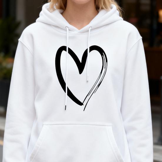 Женские толстовки с принтом сердец, осенние, с длинным рукавом, пуловер на шнурке, оверсайз, флисовая подкладка, с карманом