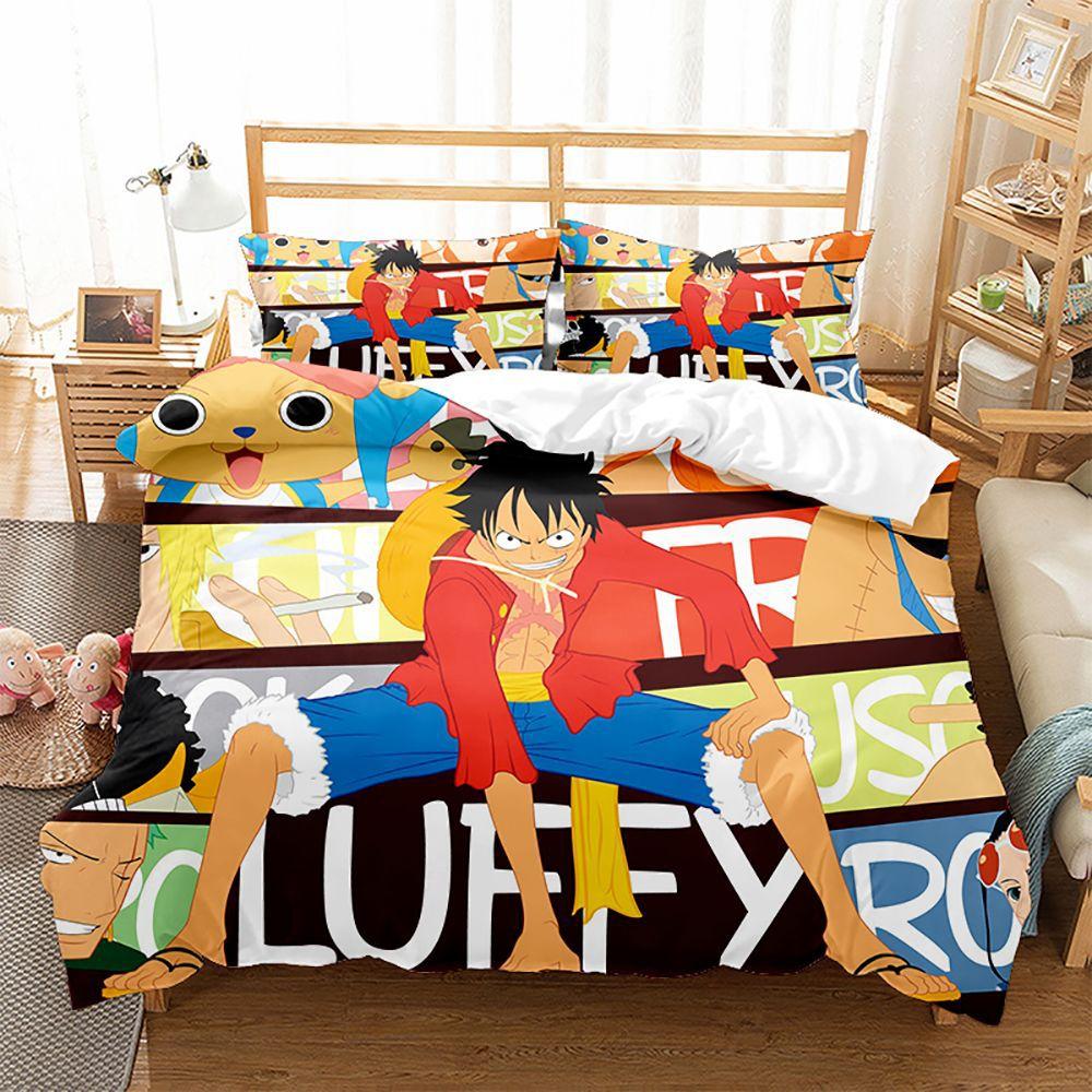ONE PIECE series Luffy cartoon animation 3d digital printing children's student dormitory/home three-piece set