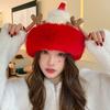 Soft Red Knitted Woolen Hat Antlers Thickened Brimless Cap Fashion Christmas Plush Cap Keep Warm