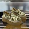 Женские туфли-лоферы с леопардовым принтом на платформе Модные замшевые туфли на среднем каблуке Дизайнерская повседневная обувь 2025 года Тренд Зима Новый Бренд Chaussures Lady