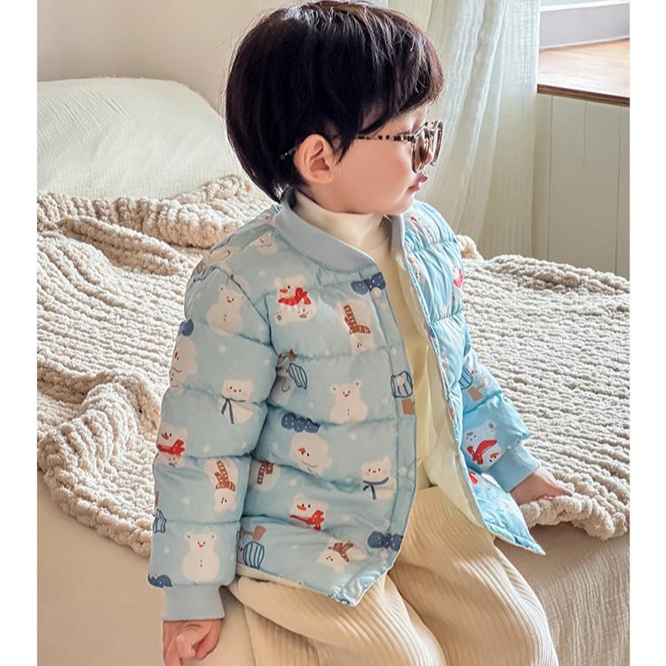 Теплая детская одежда с хлопковой набивкой в зарубежном стиле, зимняя детская утолщенная короткая куртка с V-образным вырезом с хлопковой набивкой, детские осенние милые куртки с мультяшным принтом