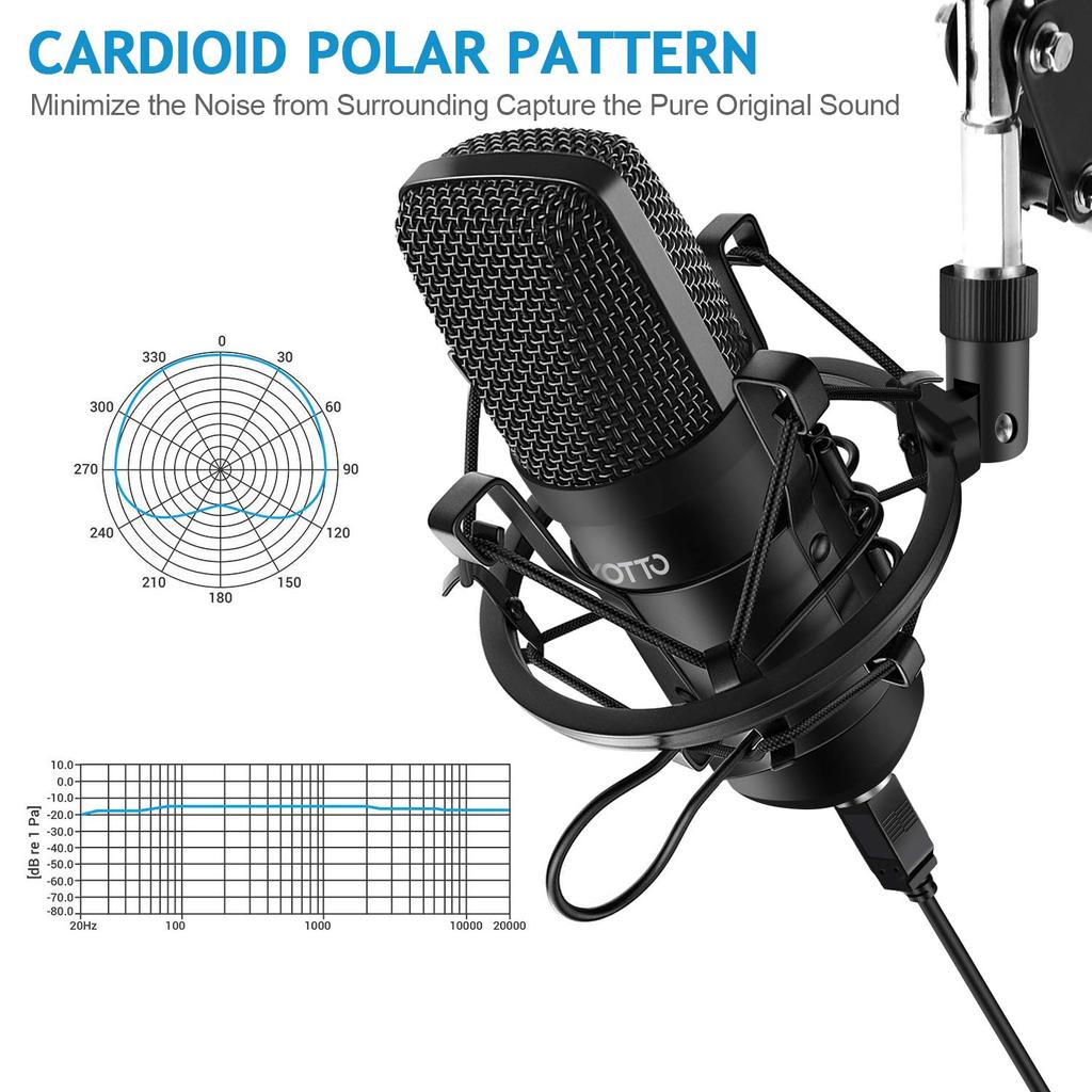 YOTTO USB Microphone Condenser Microphone PC Microphone Set Microphone Stand Pop Guard with Arm Stand Recording Live Broadcast YOUTUBE Game Commentary