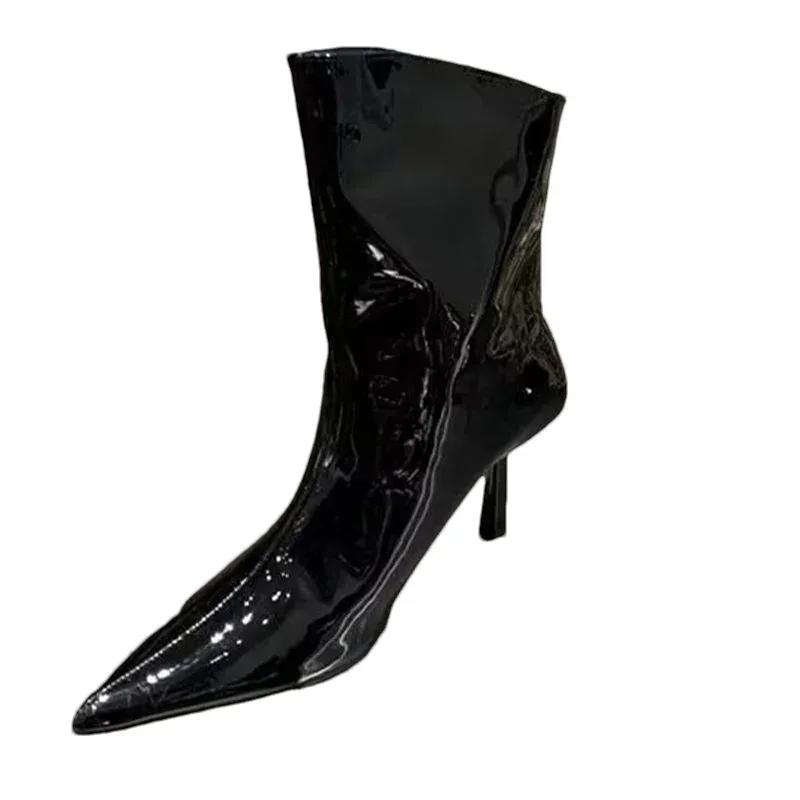 Женские ботильоны на высоком каблуке с острым носком, сексуальные кожаные туфли 2025 года, модные туфли-лодочки, зимние новые гладиаторские туфли-лодочки Chelsea Botas De Mujer