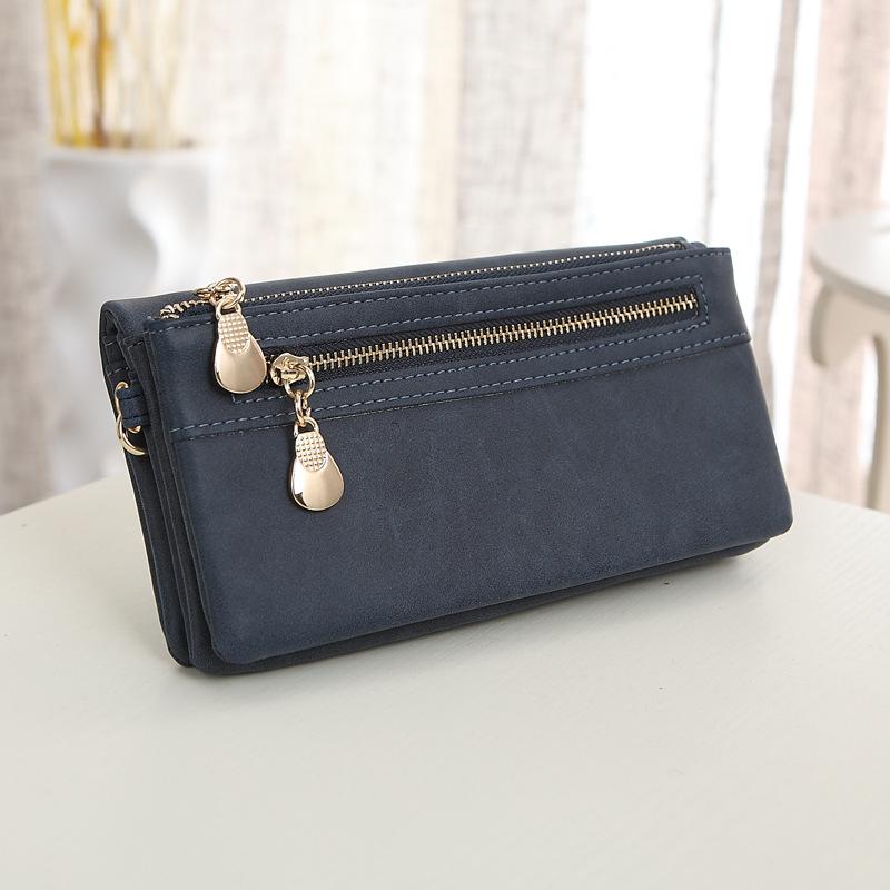 Women Fashion Wallets Dull Polish Leather Wallet Double Zipper Day Clutch Purse Wristlet Handbags