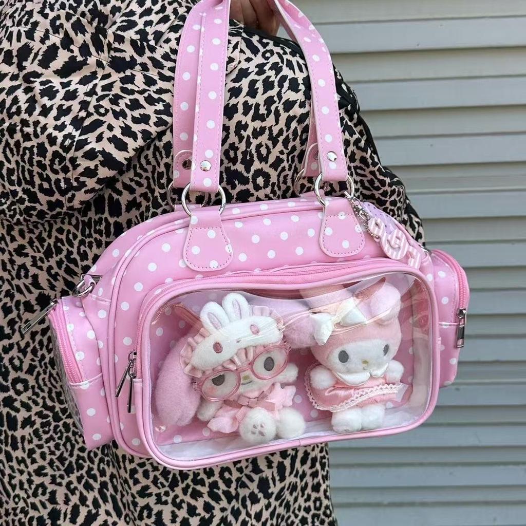 New Y2K Polka Dot Anime Ita Bag Two-dimensional Shoulder Bag Cute Girl Transparent Crossbody Bag Otaku DIY Comic Display Handbag