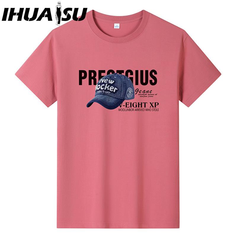 IHUASU Хлопковая футболка с коротким рукавом, мужская модная свободная рубашка с половиной рукава, сострадательная рубашка с принтом