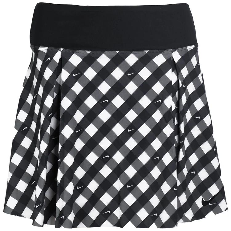 Nike Dri-FIT Club All Over Logo Plaid Print High Waist Pleated Sports Skirt Women skirts Black DX1142-010