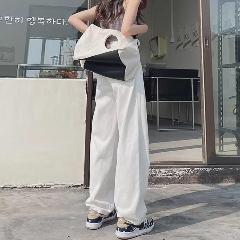 High-Waist White Pear-Shaped Wide-Leg Jeans for Women - Perfect for Spring, Summer, and Autumn