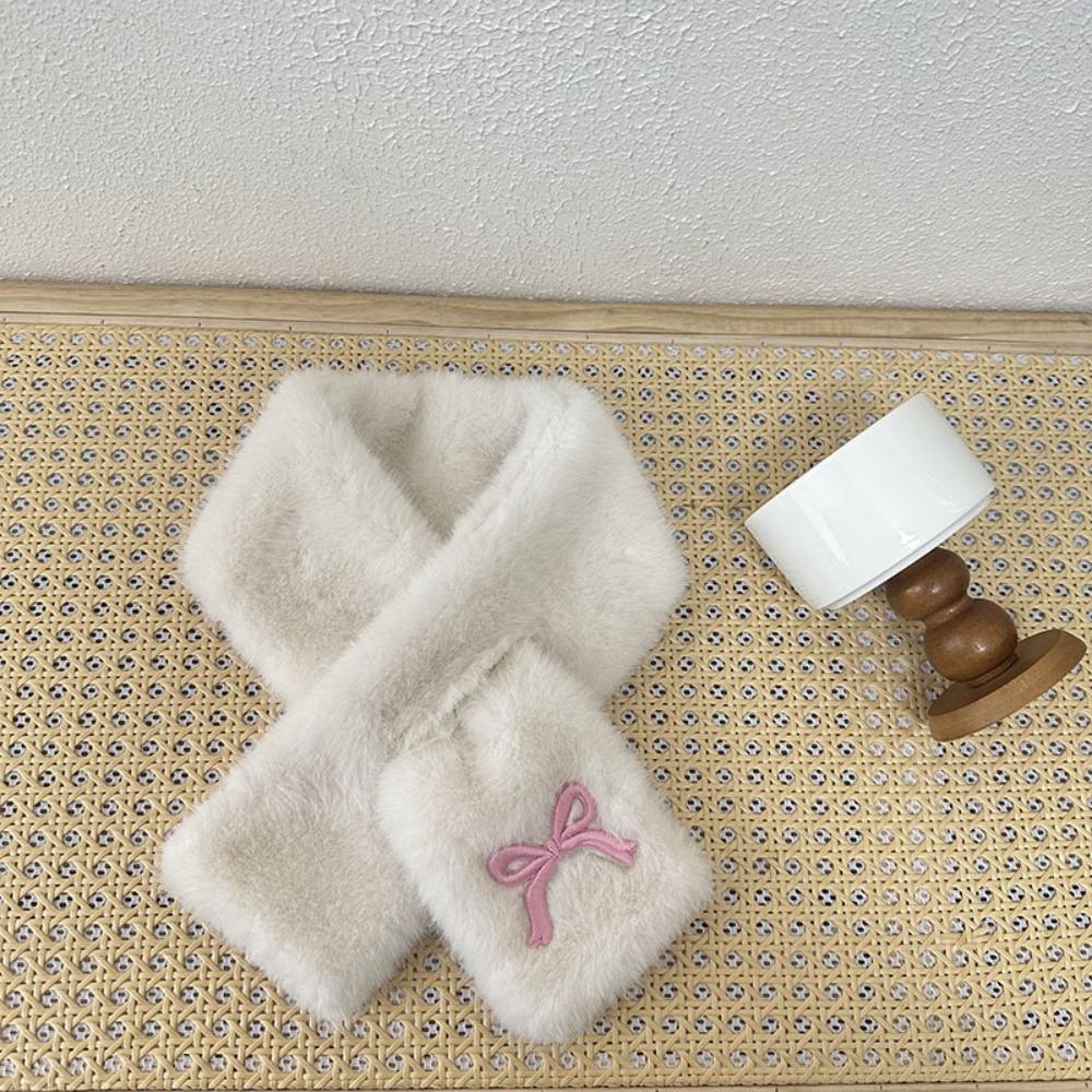 Fashion Solid Color Bowknot Scarf Korean Style Warm Kids Plush Scarf Windproof Casual Anti-Cold Neckerchief Girls