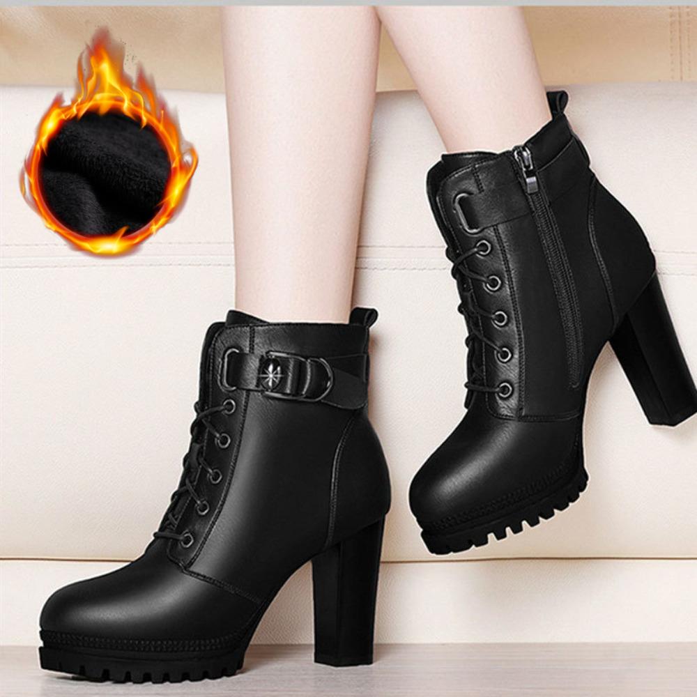 Женские ботинки Тренд Удобные на шнуровке Однотонные ботильоны Мода Уличные Роскошные Туфли на высоком каблуке