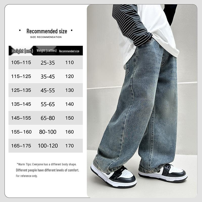 Джинсы прямого кроя на флисовой подкладке для мальчиков, новый стиль 2025 года, для детей среднего и старшего возраста