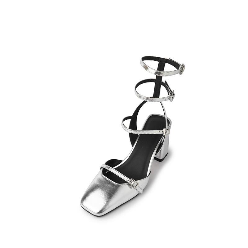 Французские потрясающие серебряные туфли Мэри Джейн на высоком каблуке в стиле ретро с квадратным ремешком на голову и толстым каблуком-богом