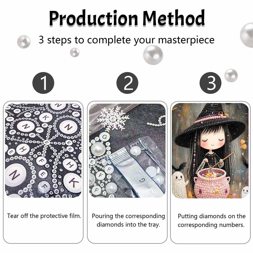 Halloween witch pearl painting art full pearl handmade diy home decorations