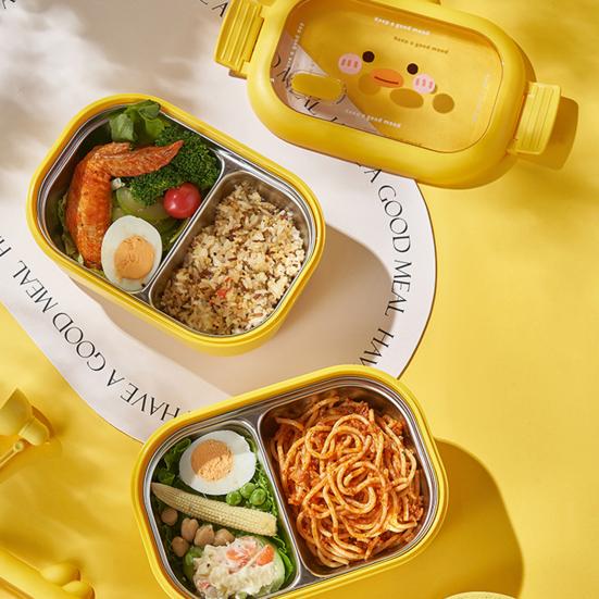 Ланч-бокс на 950 мл, сетчатый дизайн, герметичный, микроволновый, безопасный для сохранения тепла, маленькая желтая утка, нержавеющая сталь