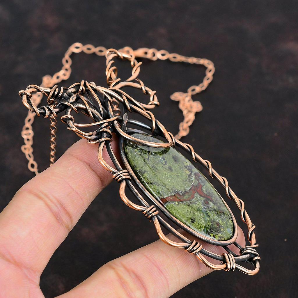 Ожерелье из драконьего кровавого камня, обернутое медной проволокой, ювелирные изделия из драгоценных камней, регулируемое медное ожерелье, ожерелье ручной работы, ожерелье с проволочной обмоткой, подарок для нее