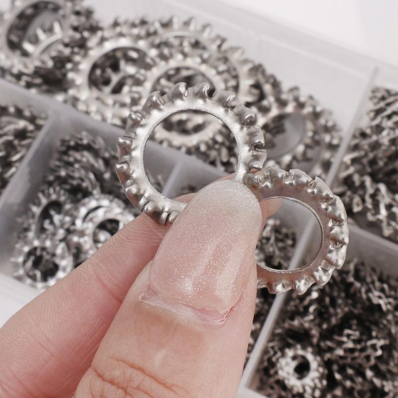 External Tooth Lock Washer Kit M3-M12 Star Serrated Gasket Spacer Assortment Set Stainless Steel Multi Tooth Washer Hardware Box