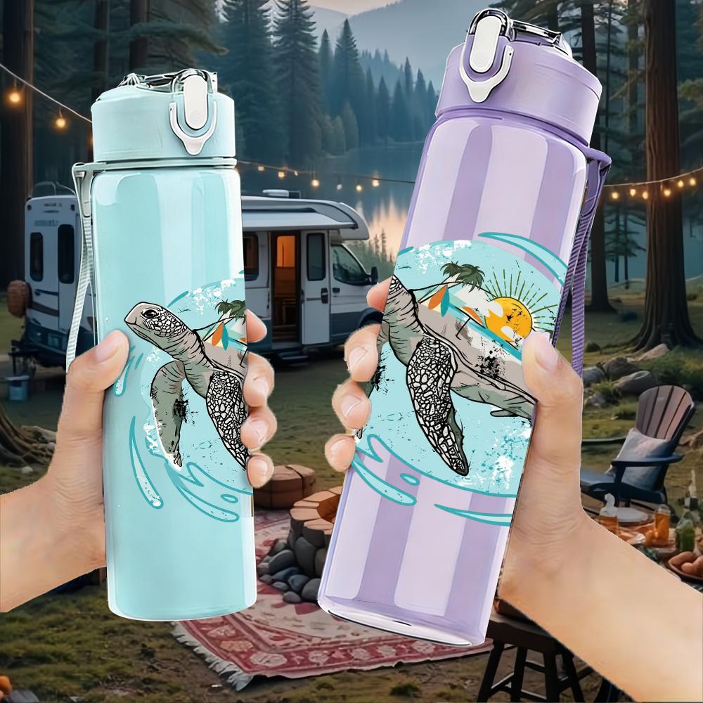 1PC Swimming Sea Turtle 750ml Color Plastic Sports Water Bottle Leakproof Flip Straw Lid Suitable for Sports Office Home Use