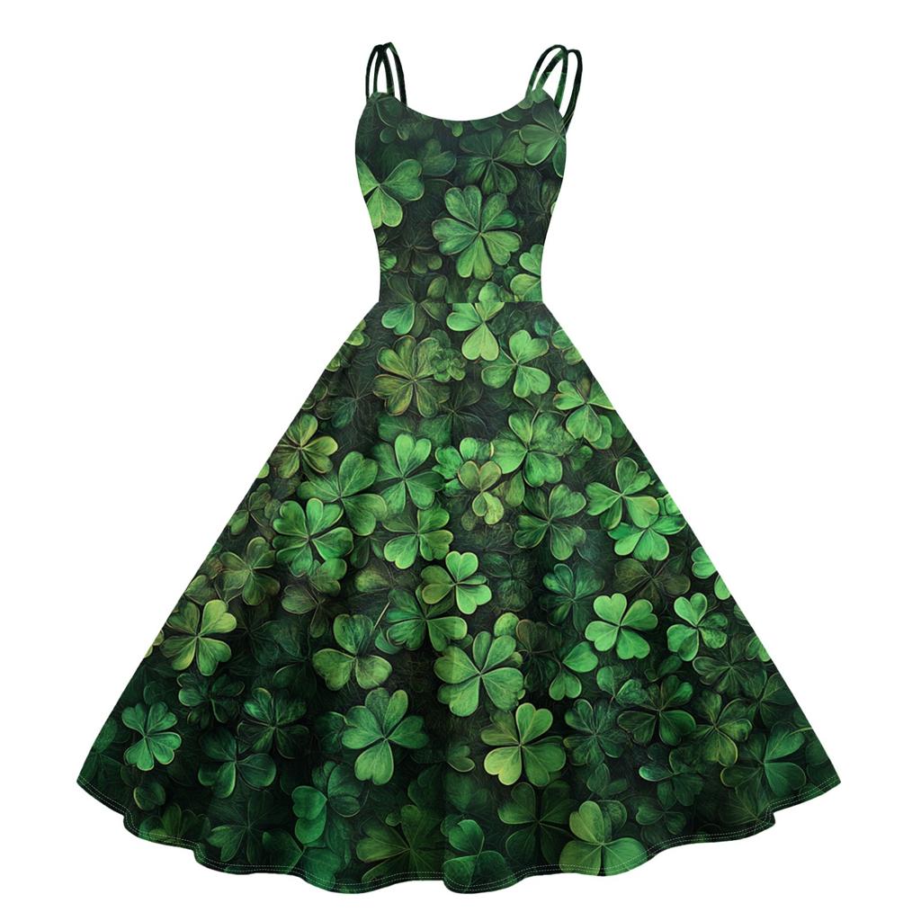 Women's Fashion St. Patrick's Day Printed Sexy Strapless Gothic Cocktail Dress Punk, Vintage Dress.