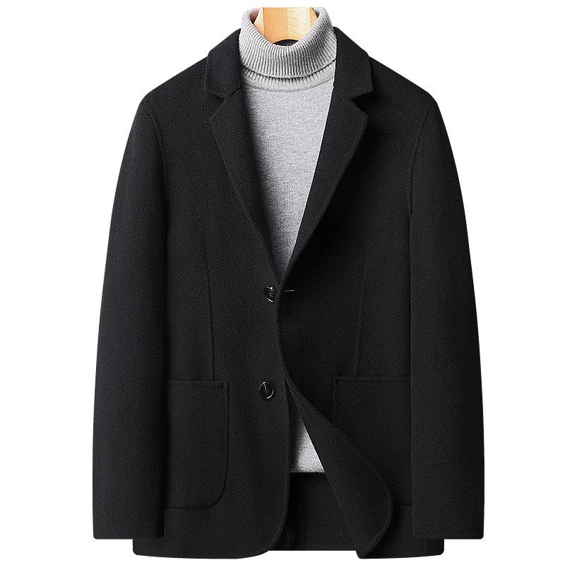 Осенне-зимний костюм из 100% шерсти, сшитый вручную двусторонний шерстяной костюм, мужской тонкий маленький костюм, шерстяная куртка, мужская одежда