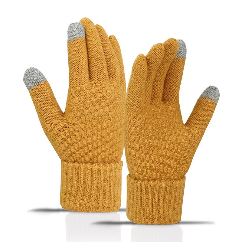 Touch Screen Gloves for Women Cute Winter Students Cycling Warm and Cold Resistant Korean with Thick Velvet Five Finger Knitted Gloves