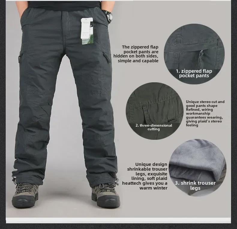 Мужской комбинезон из плотного бархата для активного отдыха: Теплые прямые хлопковые брюки с множеством карманов для осени и зимы