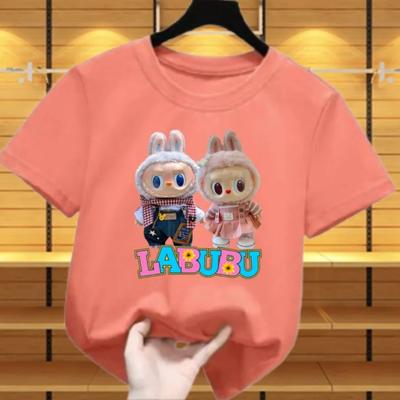 Новая детская футболка Labubu Шарф LABUBU и Юбка с рисунком LABUBU Для девочки Круглый вырез Короткий рукав Повседневная Универсальная одежда