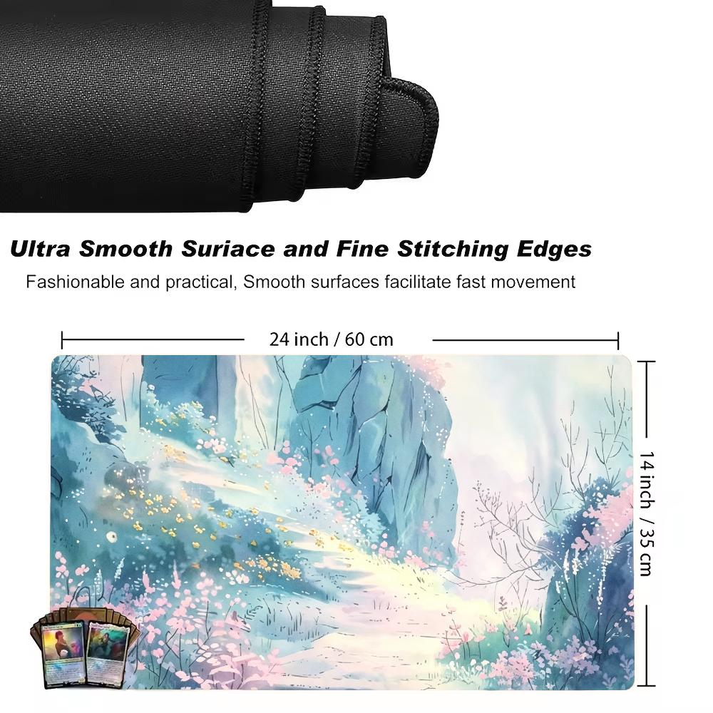 Mountain Waterfall Cherry Blossom Playmat Mousepad Stitched Edge Non-Slip Rubber Base Thick Wear Resistant For work Card game
